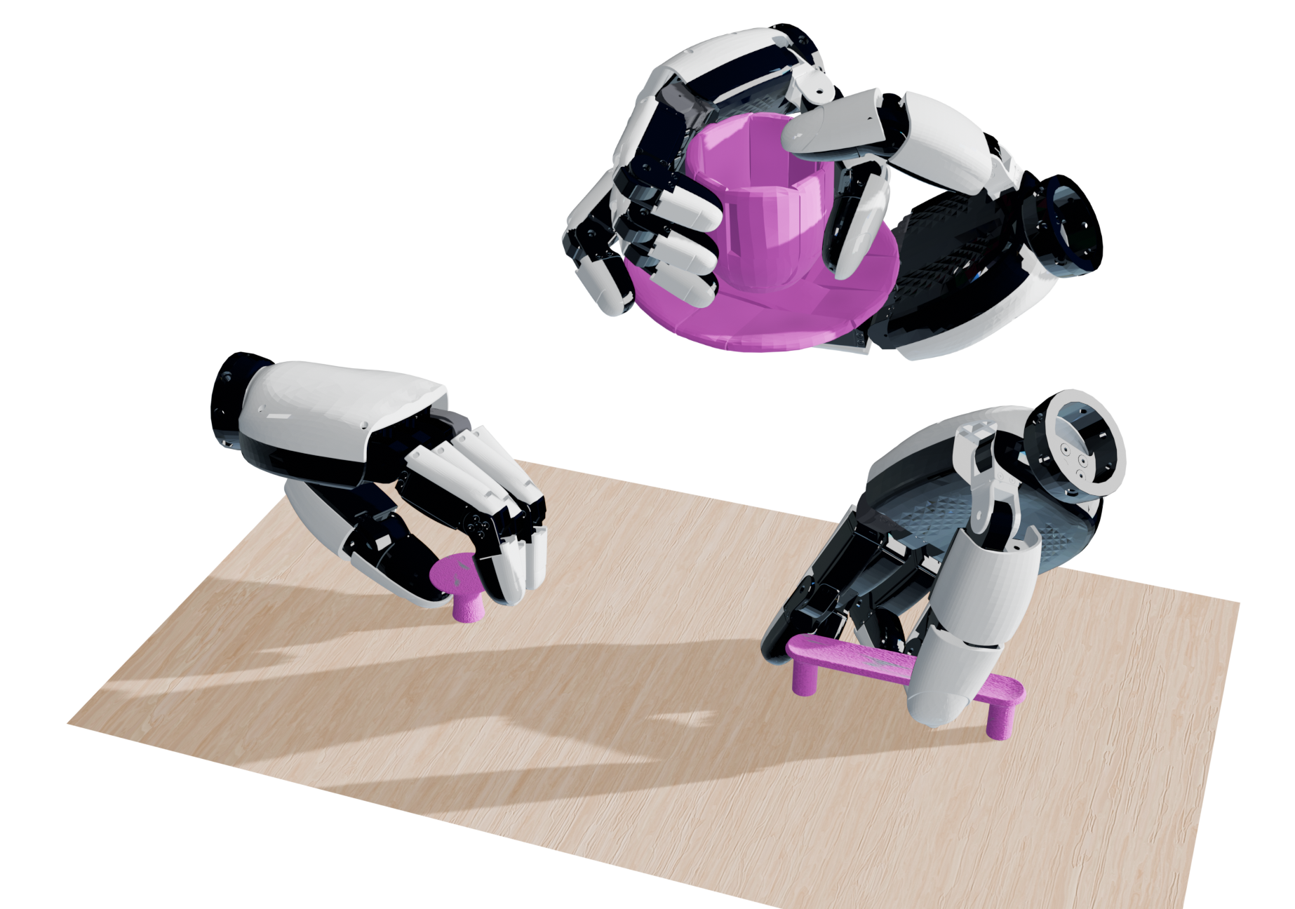 Diverse dexterous grasps generated by DexEvolve on handle and object assets